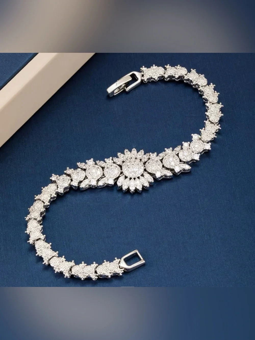 Silver-Tone Cubic Zirconia Sunrise Tennis Bracelet